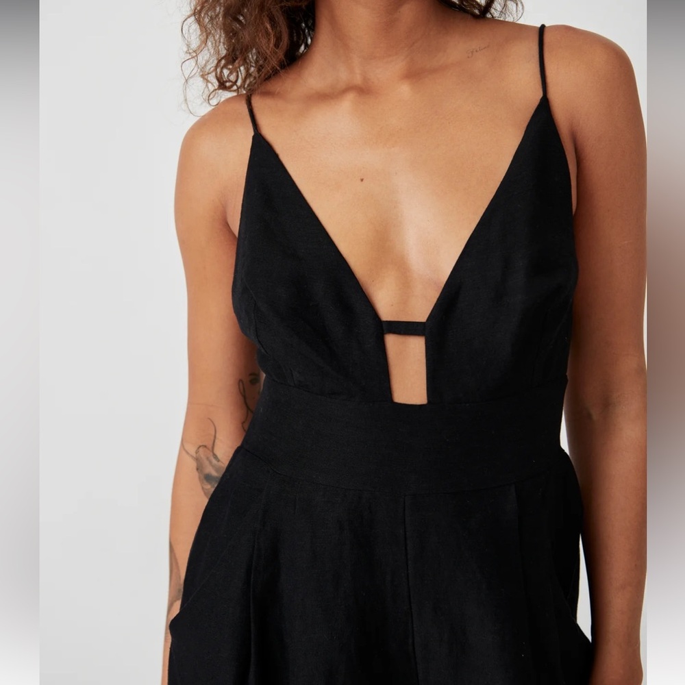 Free People Emma One Piece Linen Jumpsuit in Black - Picture 2 of 8